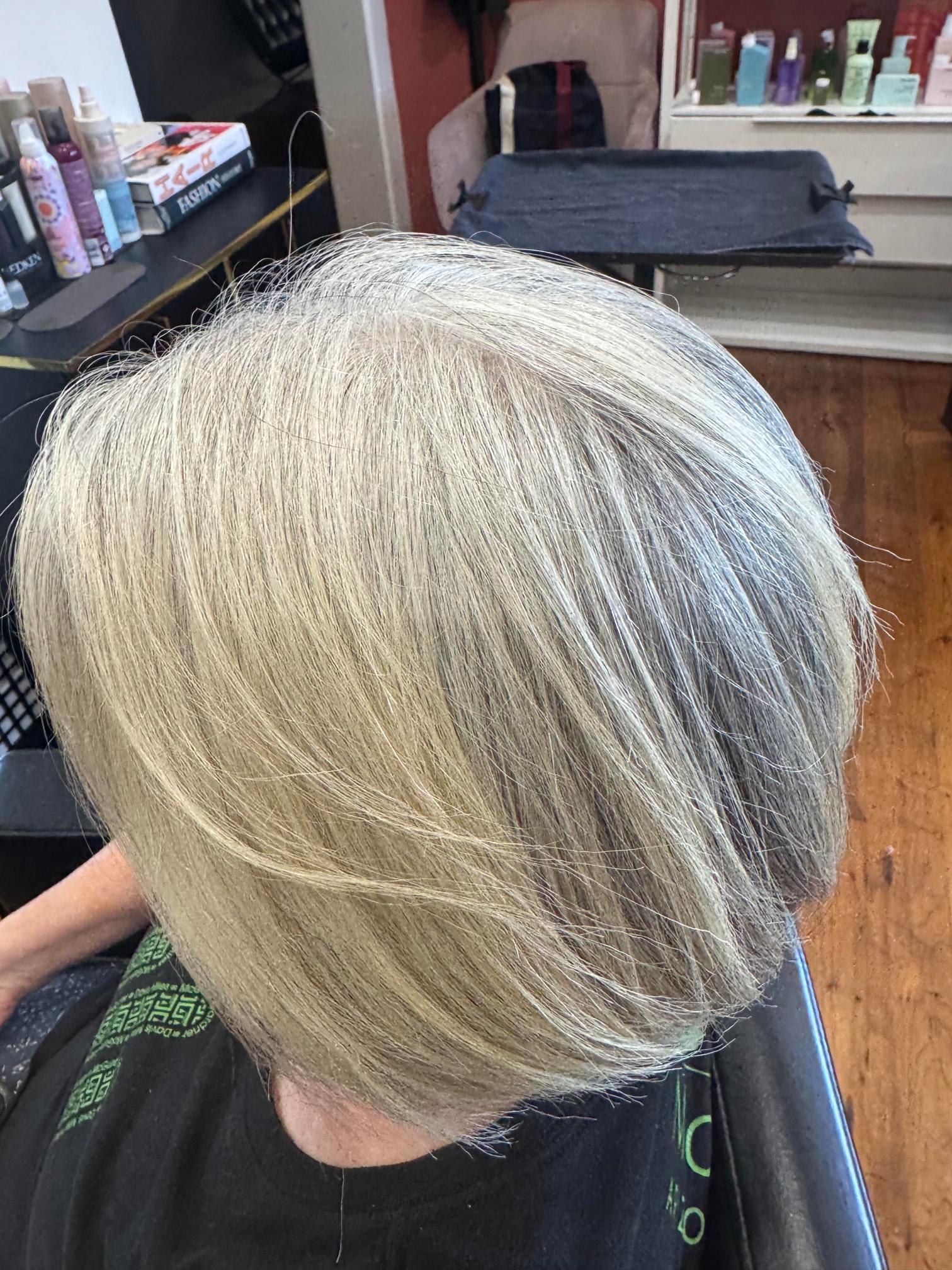After: brunette hair with light pops and violet accents at LaRoc Salon in Phoenix, AZ